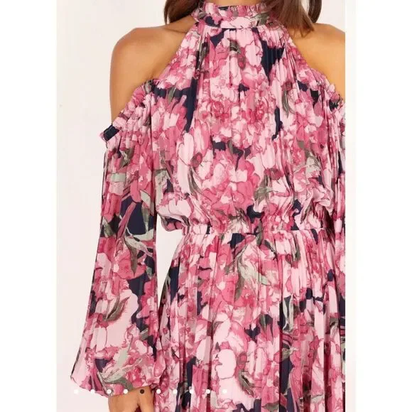 Petal & Pup HILARY PLEATED MAXI DRESS - PINK FLORAL XSmall New - Picture 2 of 12